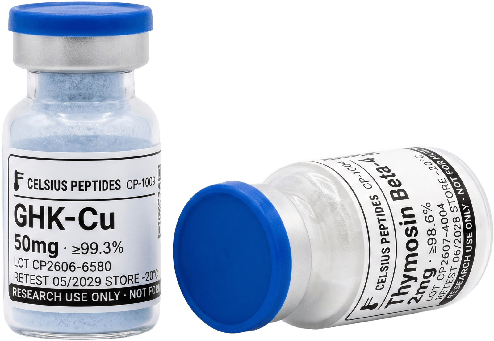 Celsius Peptides GHK-Cu and Thymosin Beta-4 research vials